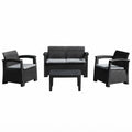 SMTE 4 Piece Outdoor Wicker Sofa Set with Coffee Table Black