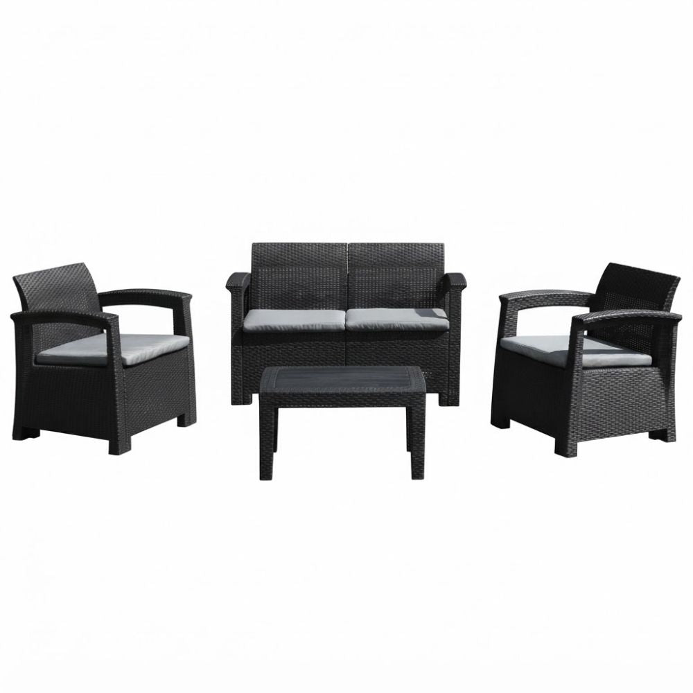 SMTE 4 Piece Outdoor Wicker Sofa Set with Coffee Table Black