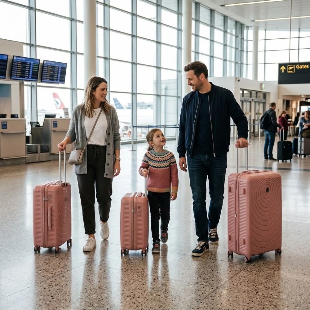 SMTE Satro Gear 3-Piece Polypropylene Unbreakable Suitcase Rose Gold 8 Wheels