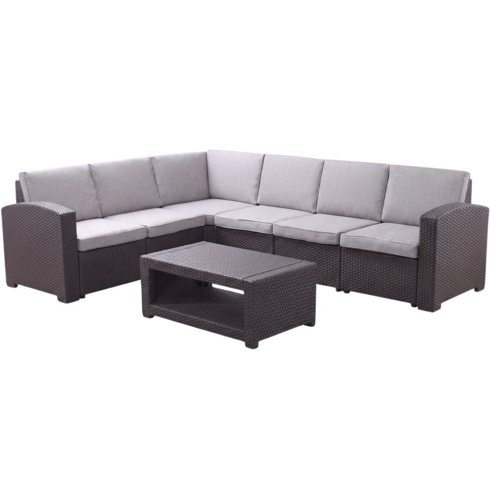 SMTE 5 Piece Outdoor Wicker Sectional Sofa Set with Coffee Table