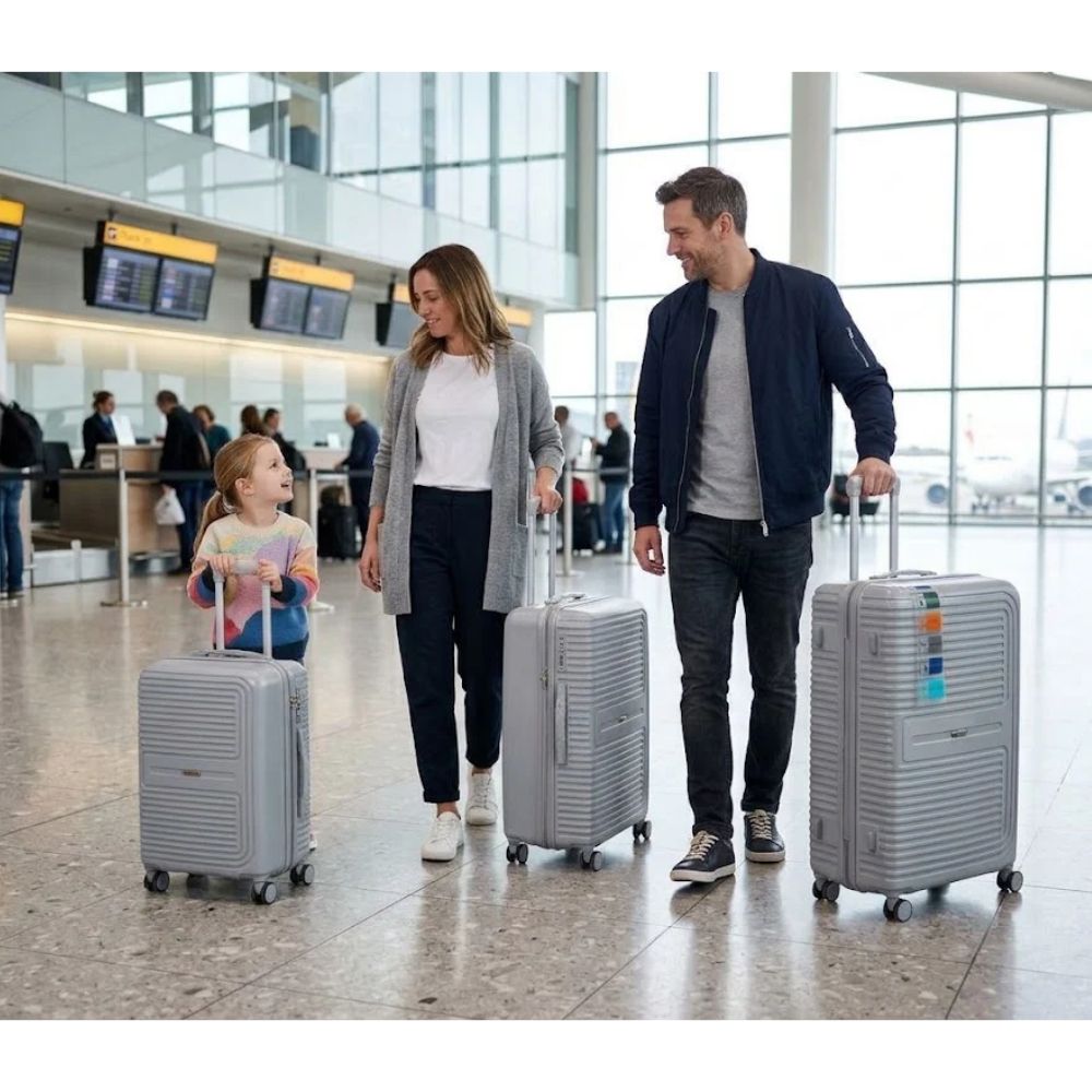 SMTE Satro Gear 3-Piece Polypropylene Unbreakable Suitcase Grey 8 Wheels