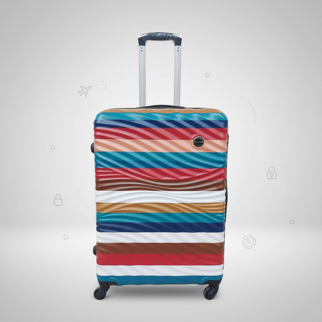 SMTE 28 Inch Hard Shell Wave Striped Travel Trolley Suitcase Assorted Color