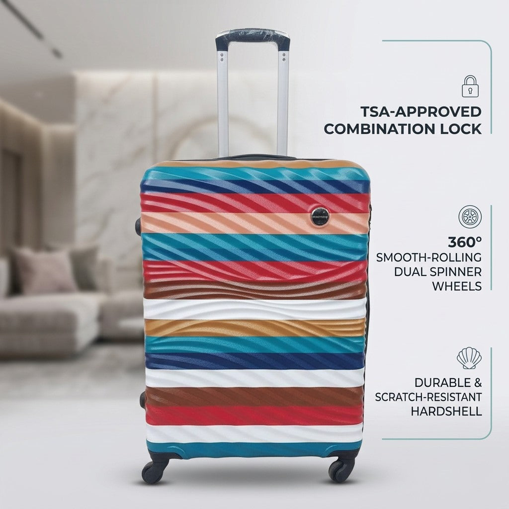 SMTE 28 Inch Hard Shell Wave Striped Travel Trolley Suitcase Assorted Color