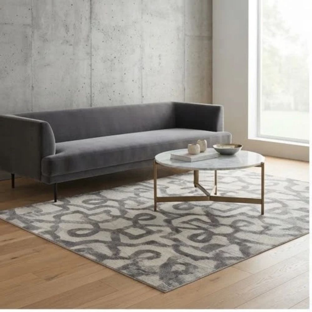 SMTE - Grey Geometric Rug - 200 x 290 cm Modern Area Carpet