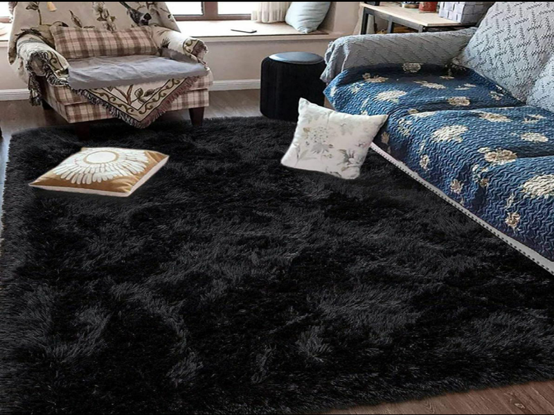 SMTE - Black Shaggy Fluffy Rug