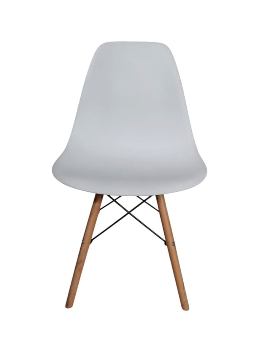 SMTE -  White Plastic Shell ChairWooden Legs