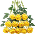 SMTE - 12 pcs Artificial Roses With Long Stem Real Touch DIY Home DecorYellow