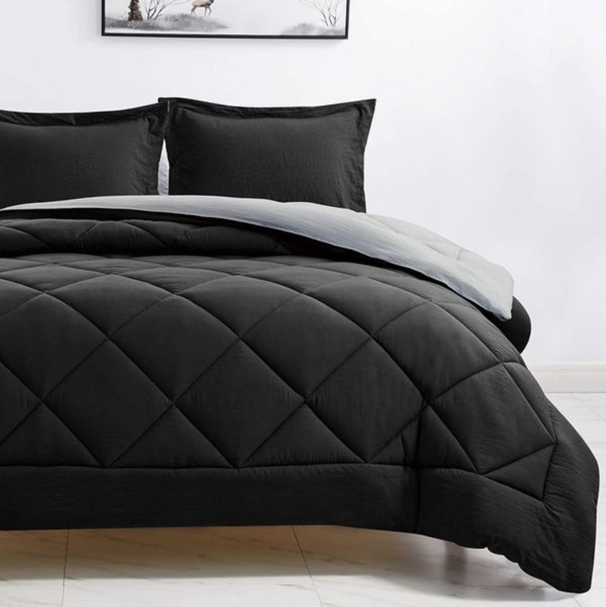 SMTE - Acesa Reversible 5 Piece Comforter Set Black/Grey - Queen