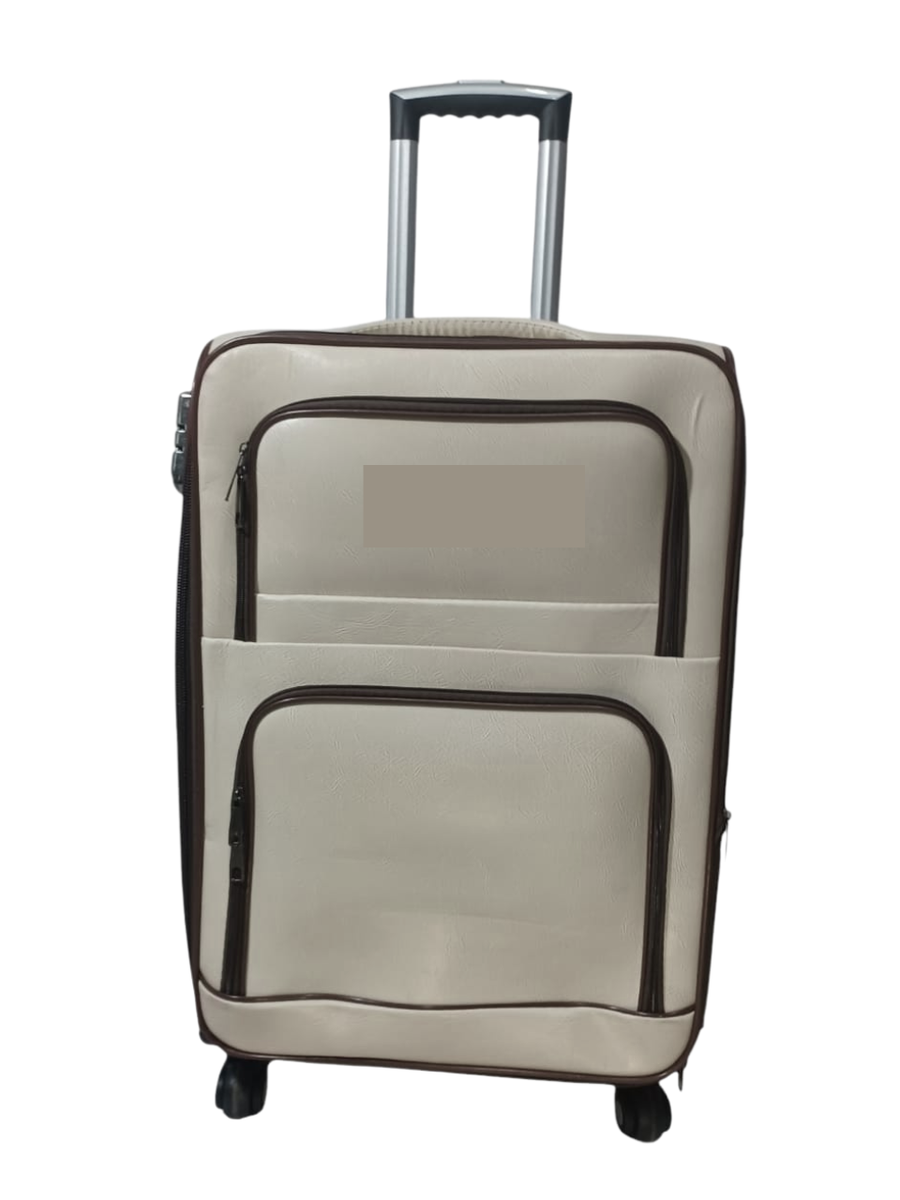 SMTE -  27Inch Leather Travel SuitcaseWhite Cream