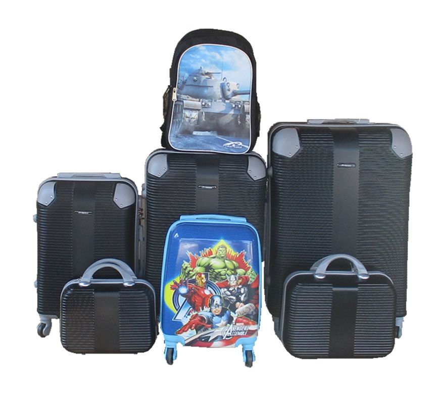 SMTE - 5Piece ABS Luggage Set with Avengers Kids Case and SchoolbagBlack