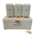 SMTE - Bread Bin and Canister SetWhite&Gold & Keyring