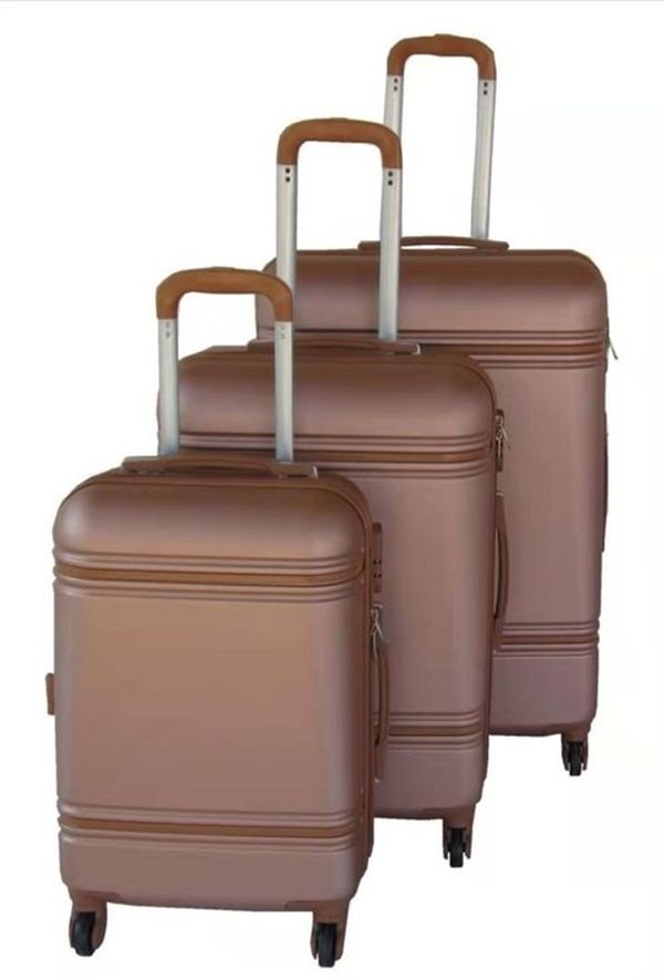 SMTE - Light Brown 3Pieces ABS Luggage SetDurable Spinner Wheels Telescoping Handles