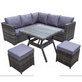 SMTE - Stylish LShaped Corner Sofa Set with Glass Top Coffee Table and Cushions