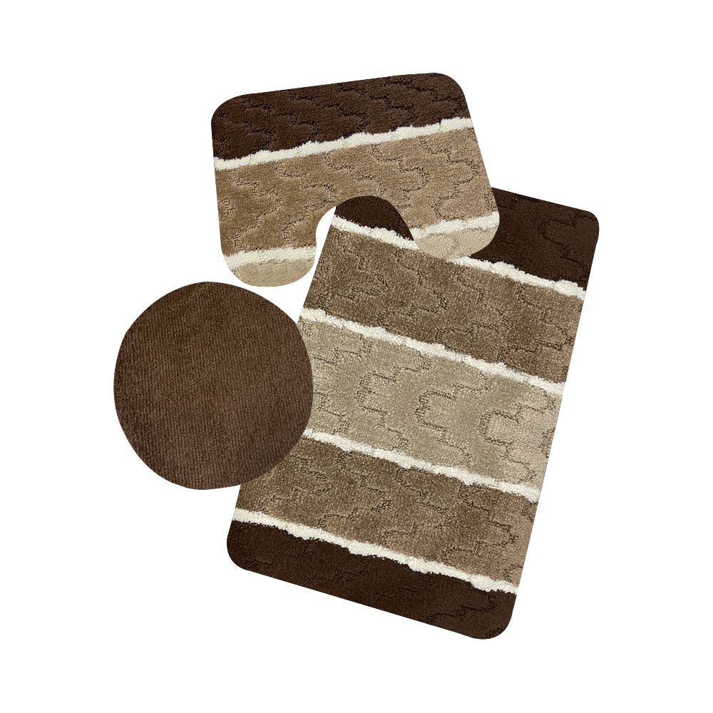 SMTE - Stunning 3 Piece Anti-Slip Soft Foam Bathroom Set - Light Brown & Dark Brown