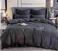 SMTE - Cotton Plain Beautiful Feather Double Duvet Cover 6 Pieces - Dark Grey