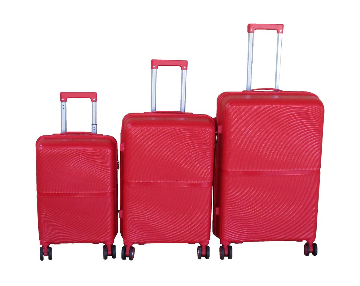 SMTE - Unbreakable 3piece Red HardShell Luggage SetSpinner Wheels & Builtin Lock