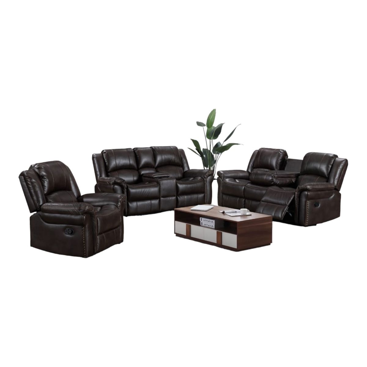SMTE - Piece Leather Recliner Set9824Palomino