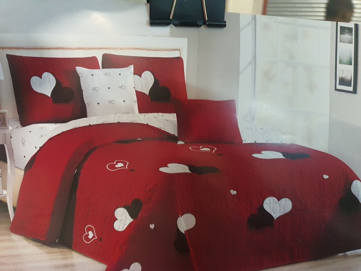 SMTE - Asa Premium Bedspread Set Queen 5 Piece Microfiber Chofila Heart