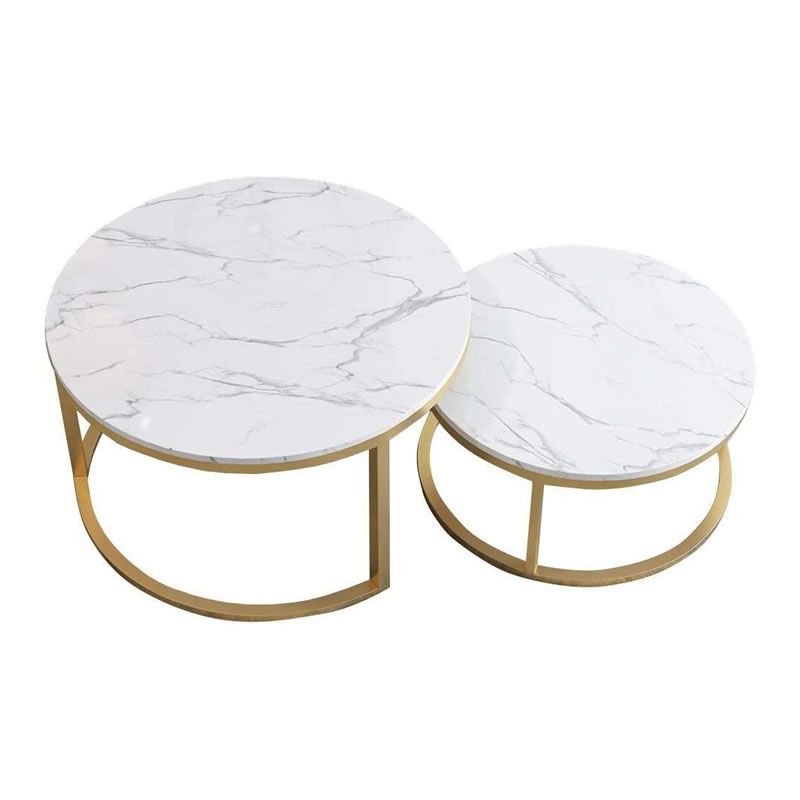 SMTE - Round Marble Table Set with Metal Frame