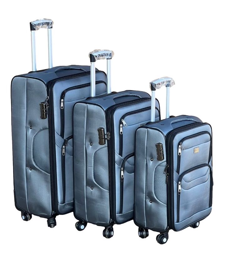 SMTE - Le Emporer Fabric 3 Piece Luggage Double Zip SuitcaseGrey