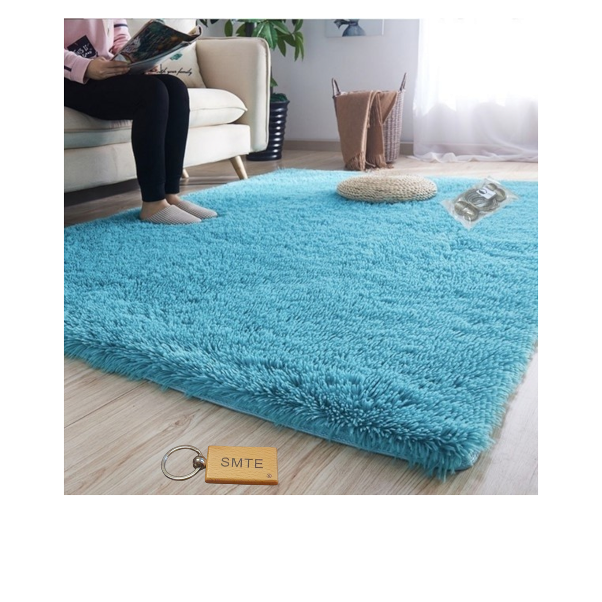 SMTE - New Premium Fluffy Carpet/Rug & Complementary Tieback and KeyringBlue
