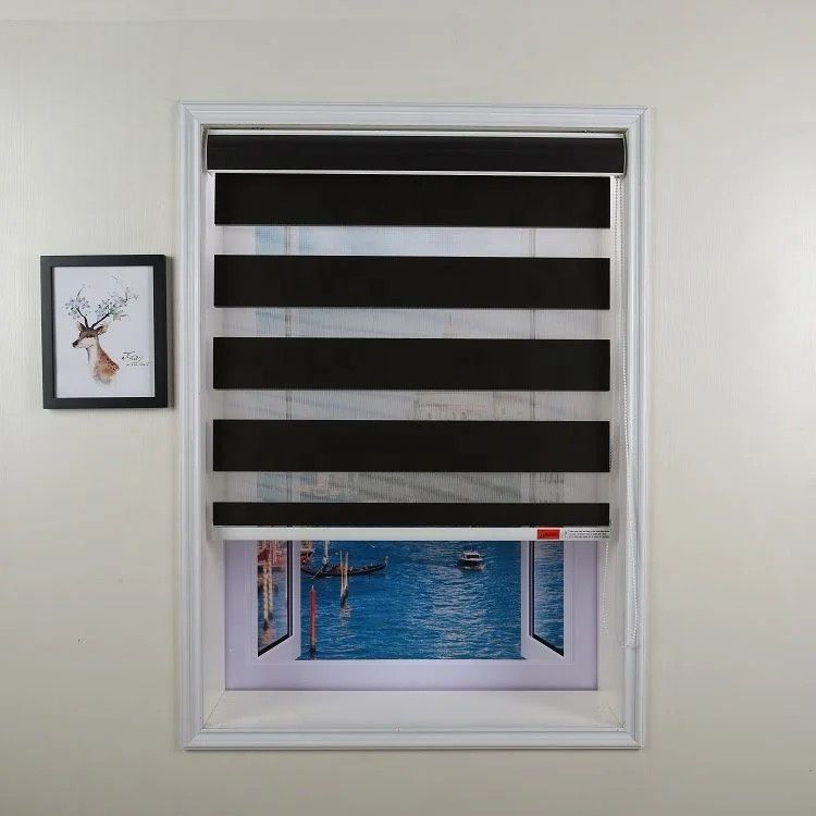 SMTE - Modern Quality Zebra Blinds Dual Layer,Day Night Blinds for WindowsP Black120 W x 220 L cm