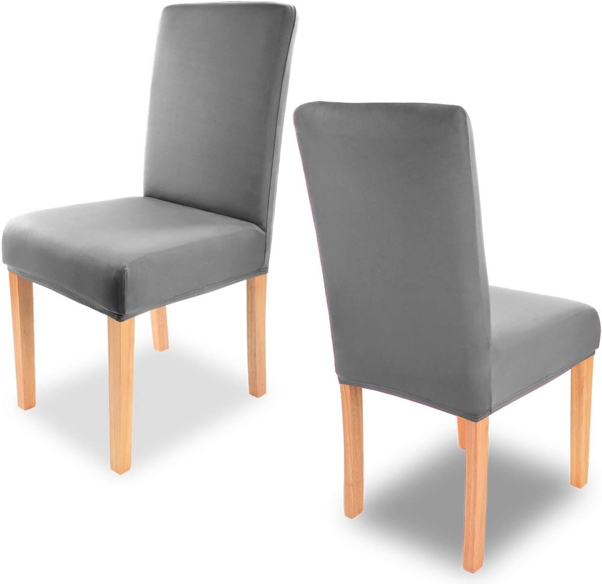 SMTE - 2 Dining Chairs With Padded Seat & Oak Finish Legs - Dark Grey