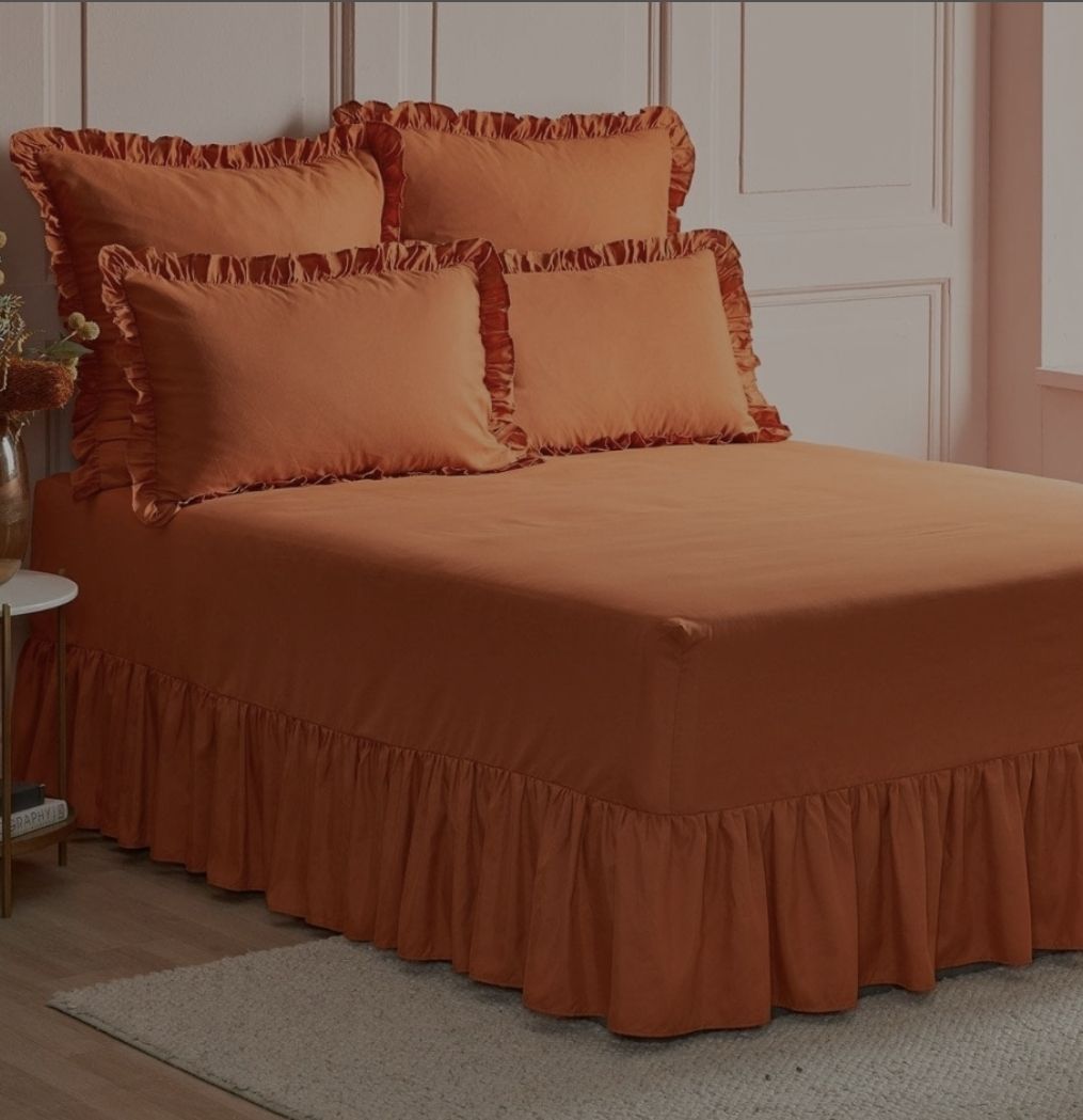 SMTE -  6-piece Frilled Bed Sheet Set - Orange - M