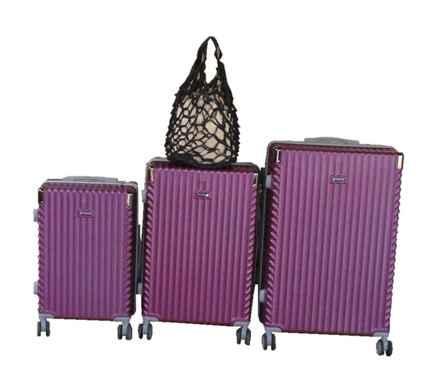 SMTE - 3Piece ABS Purple Hard Shell Luggage Set with Spinner Wheels & Tote