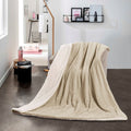 SMTE - New Reversible Super Soft Throw Striped Flannel Sherpa Blanket - Light Brown