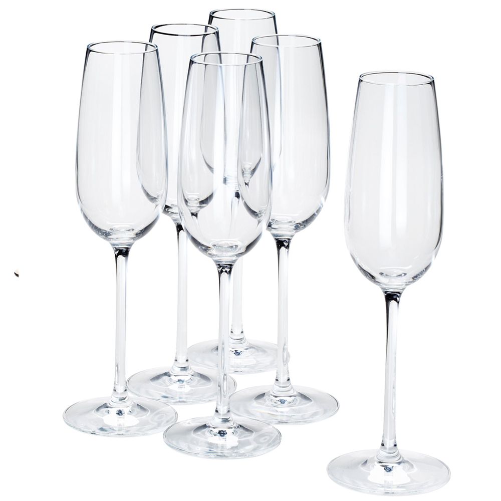 SMTE - Premium Classic Champagne Flutes Crystal Clear Sparkling Glass - Set of 6 - Clear