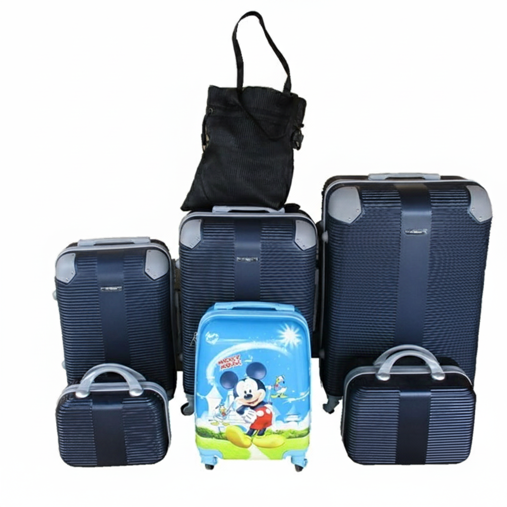 SMTE - Navy 5Piece ABS Luggage Set with Spinner Wheels, Mickey Case & Tote Bag