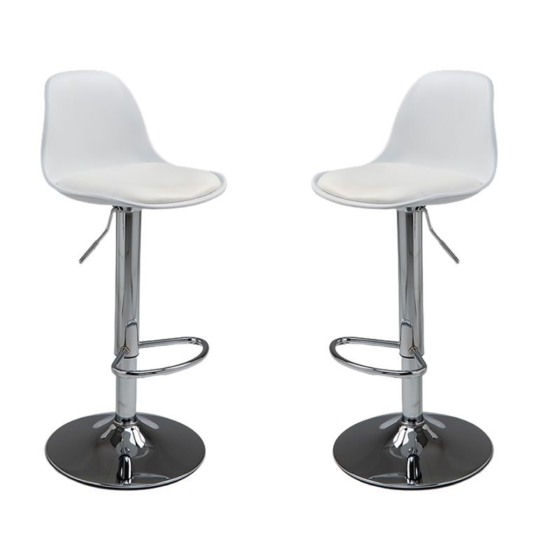 SMTE - Set of 2 Modern Height-Adjustable Bar Stools with Metal Frame - White