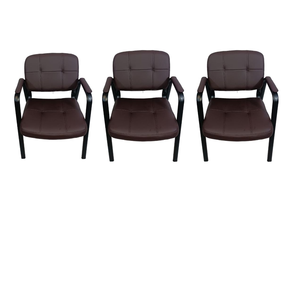 SMTE - Leather Office Chair set of 3Brown