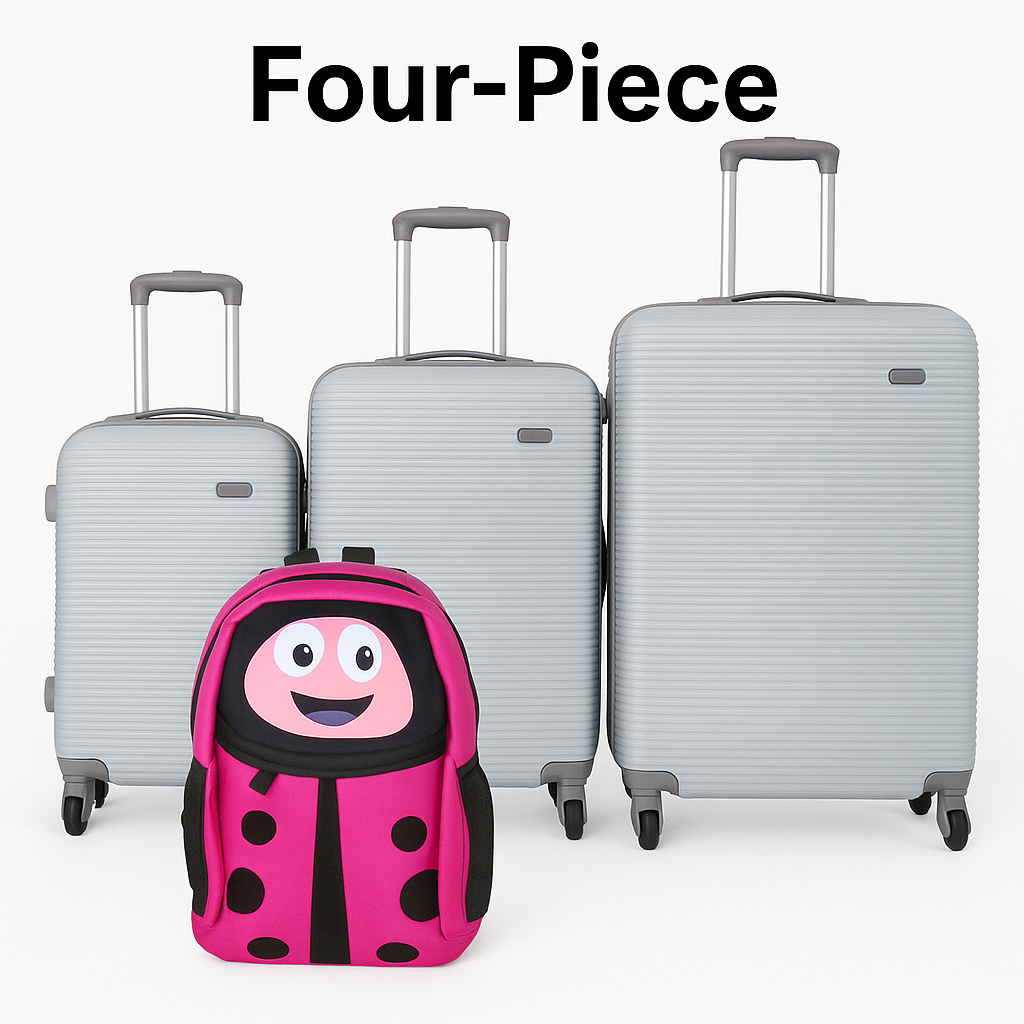SMTE - Kids' Ladybug BackpackCartoon Face & Mesh Pocket + 3 Piece Luggage SetPink