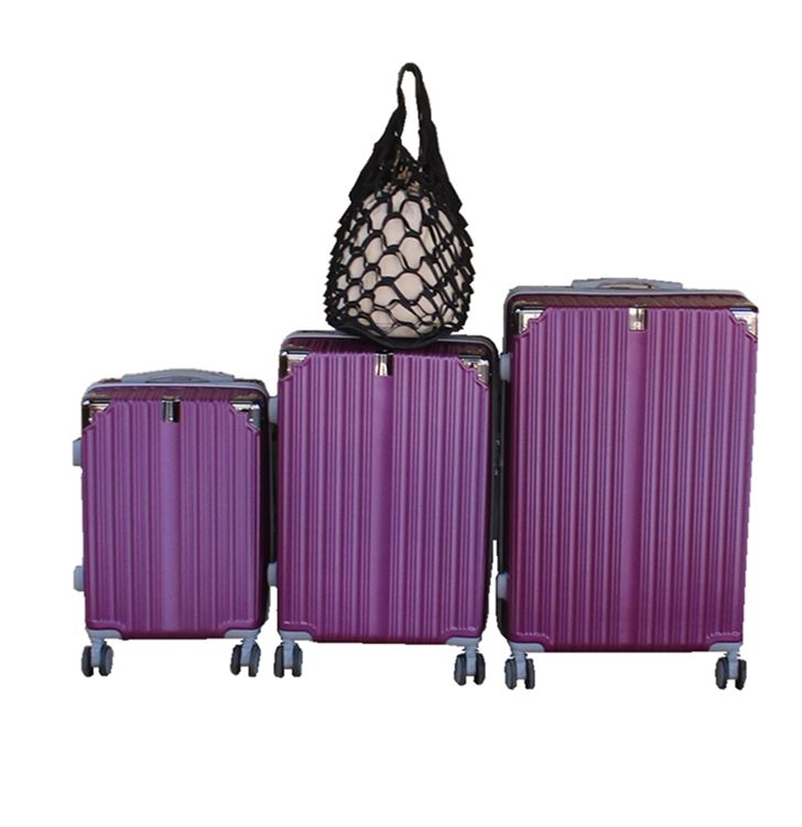 SMTE - Purple 3Piece ABS HardShell Luggage Set + Black Mesh Tote