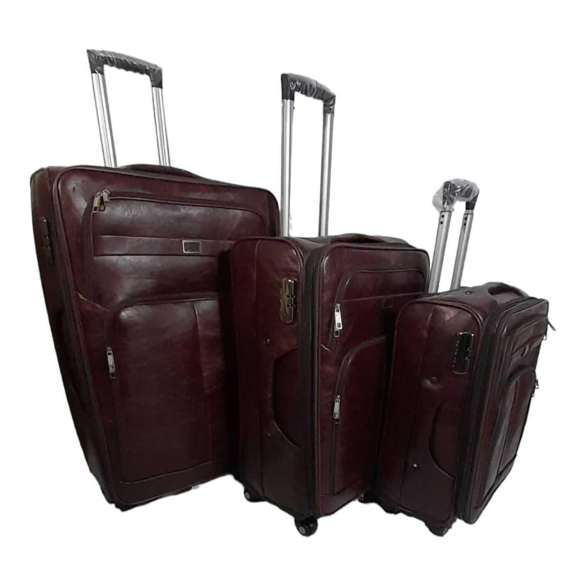 SMTE - Luggage PU Leather Travel Suitcases - Set of 3 - Brown
