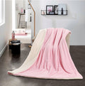 SMTE - Sastro - New Reversible Throw Striped Flannel Sherpa Fleece Blanket - Pink