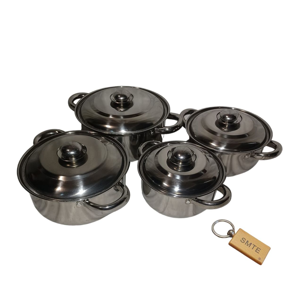 SMTE - The 8Piece Pot Set with CrystalClear Glass Lids and Keyring