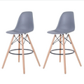 SMTE - Plastic Modern Counter Stools with Backrest and Armless Natural Legs Wood - Grey