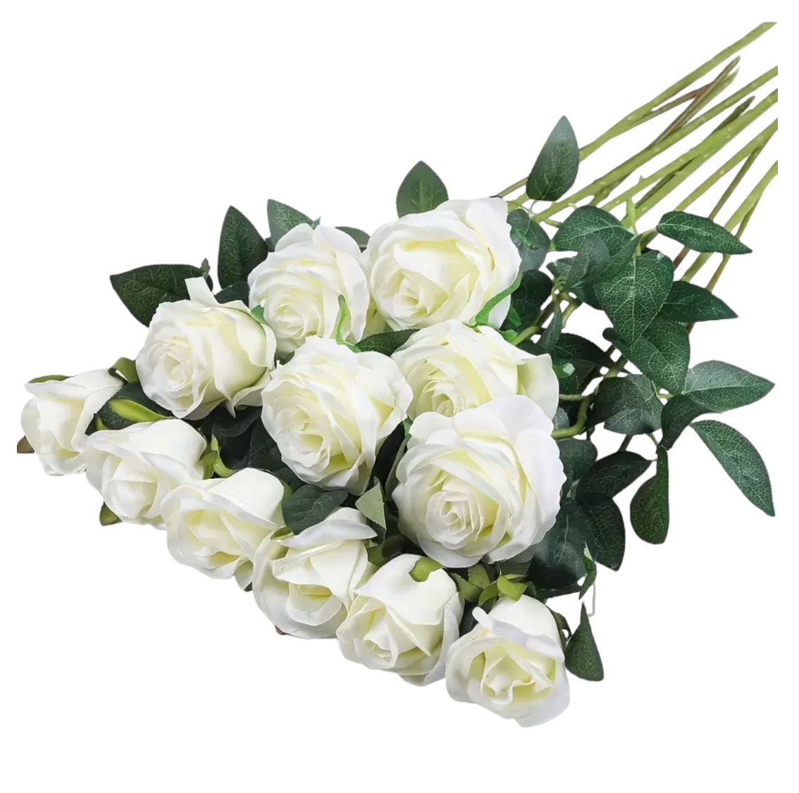 SMTE - Artificial Faux Flowers Bouquet Set10 White Roses (50cm)