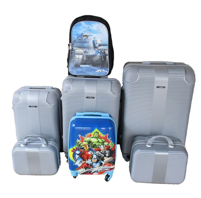 SMTE - Silver Luggage Set with Avengers Kids Case & Military Tank Design Backpack