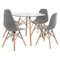 SMTE - 5 Piece Glass Table and Grey Wooden Leg Chairs