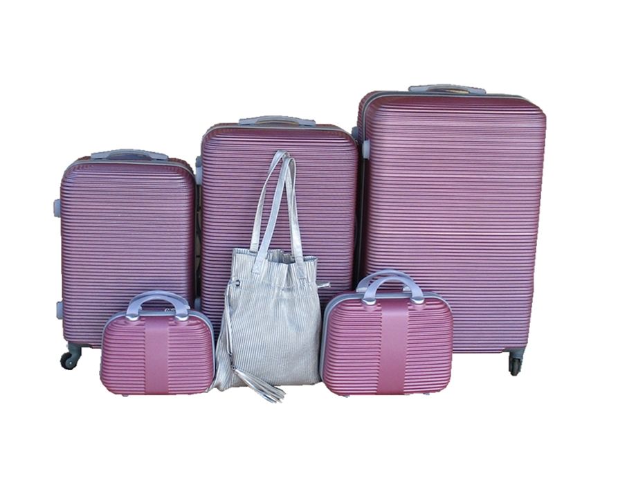 SMTE - Pink 5Piece ABS Hard Shell Luggage Set with Spinner Wheels & Tote Bag