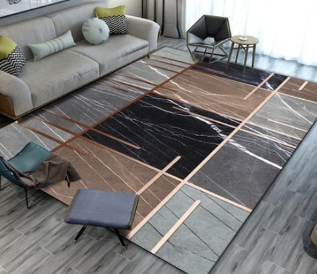 SMTE - Quality Modern 3m Geometric Design S4 Rug - Black