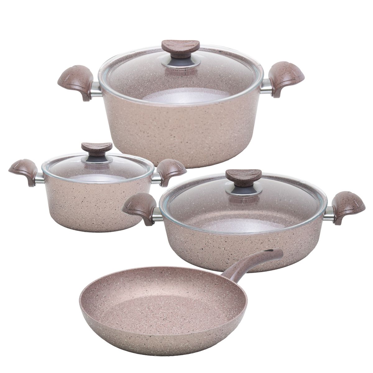 SMTE - OMS 7 Pieces Granite Cookware Pot Set - Beige