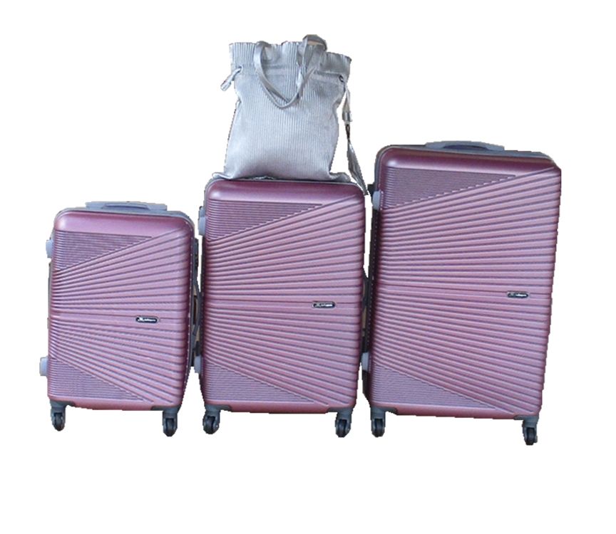 SMTE - 3Piece ABS Luggage Set with Silver Drawstring Travel BagPink