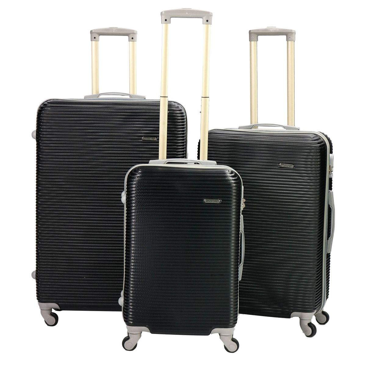 SMTE - Durable Black 3Piece ABS HardSided Luggage Set with Spinner Wheels