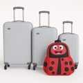 SMTE - Kids' Ladybug BackpackCartoon Face & Mesh Pocket + 3 Piece Luggage SetRed