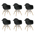 SMTE - 6 Pieces of Modern Design Non-Slip Eames Dining Arm Chairs Set - Black